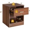 Giantex Walnut Nightstand, Farmhouse Bedside Table with Drawer and Open Storage Cabinet, Wood Night Stand, 2-Tier Sofa Side Table for Bedroom Office, Walnut(Walnut)