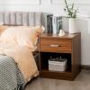 Giantex Walnut Nightstand, Farmhouse Bedside Table with Drawer and Open Storage Cabinet, Wood Night Stand, 2-Tier Sofa Side Table for Bedroom Office, Walnut(Walnut)