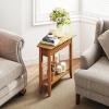 Giantex Wedge End Table White, Triangle Side Table with Storage Shelf and Solid Wood Legs, Recliner Table, 24.5″ Tall Nightstand, Modern Narrow Accent Table for Small Space Living Room(Walnut)