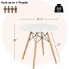 Giantex White Dining Table, 31.5″ D x 32″ H Round Dining Room Table with Solid Beech Wood Legs, Modern Kitchen Table with TSCA Certification for Small Places, White & Natural
