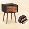Giantex White Nightstand, Wooden Bedside Tables w/ 2 Storage Drawers & Soild Wood Legs, Practical End Side Table, Mid Century Modern Night Stand for Living Room Bedroom(Black & Walnut)