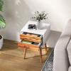 Giantex White Nightstand, Wooden Bedside Tables w/ 2 Storage Drawers & Soild Wood Legs, Practical End Side Table, Mid Century Modern Night Stand for Living Room Bedroom(White & Walnut)
