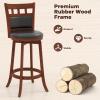 Giantex Wood Bar Stools Set of 2, 31″ Swivel Bar Height Barstools w/Back, Rubber Wood Frame, Padded Seat, Footrest, PVC Leather, Wooden Counter Bar Chairs for Kitchen Island, Restaurant, Espresso(2)