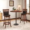 Giantex Wood Bar Stools Set of 2, 31″ Swivel Bar Height Barstools w/Back, Rubber Wood Frame, Padded Seat, Footrest, PVC Leather, Wooden Counter Bar Chairs for Kitchen Island, Restaurant, Espresso(1)