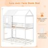 Giantex Wood Bunk Bed Twin Over Twin, House Bed Frame with Ladder and Guardrail, Floor Bunk Bed with Wood Slats for Kids, Girls, Boys, Dormitory and Bedroom, No Box Spring Needed, White