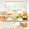 Giantex Wood Bunk Bed Twin Over Twin, House Bed Frame with Ladder and Guardrail, Floor Bunk Bed with Wood Slats for Kids, Girls, Boys, Dormitory and Bedroom, No Box Spring Needed, White
