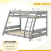 Giantex Wood Bunk Beds Twin Over Full Size, Solid Wood Bunk Bed Frame w/Reversible Ladder & Safety Guardrails, Low Bunk Bed for Kids Teens Juniors, No Box Spring Needed, White(Grey)