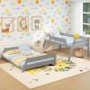 Giantex Wood Bunk Beds Twin Over Full Size, Solid Wood Bunk Bed Frame w/Reversible Ladder & Safety Guardrails, Low Bunk Bed for Kids Teens Juniors, No Box Spring Needed, White(Grey)