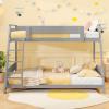 Giantex Wood Bunk Beds Twin Over Full Size, Solid Wood Bunk Bed Frame w/Reversible Ladder & Safety Guardrails, Low Bunk Bed for Kids Teens Juniors, No Box Spring Needed, White(Grey)