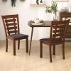 Giantex Wood Dining Chairs Set of 2, Upholstered Dining Chairs with Rubber Wood Legs, Wooden Kitchen Chair with Padded Seat, Max Load 300 Lbs, Farmhouse High Back PU Leather Dining Room Chair, Walnut