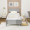 Giantex Wood Full Size Bed Frame with 2 Storage Drawers, Solid Wood Platform Bed with Headboard, Wooden Slats Mattress Foundation, No Spring Needed, Full Bed Frame for Kids, Teens, Adults, Grey(Grey)
