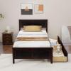 Giantex Wood Full Size Bed Frame with 2 Storage Drawers, Solid Wood Platform Bed with Headboard, Wooden Slats Mattress Foundation, No Spring Needed, Full Bed Frame for Kids, Teens, Adults, Grey(Espresso)