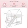 Giantex Wood Kids Bunk Bed with Slide & Ladder, Twin Over Twin House Bed with Full-Length Guardrails, Montessori Floor Bunk Bed Frame for Kids Teens Girls Boys, No Box Spring Needed, White