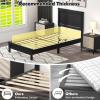 Giantex Wood Queen Platform Bed Frame with Headboard, Mid Century Bed Frame with Solid Wood Legs & Wooden Slat Support, No Box Spring Needed, Walnut Bed(Black)
