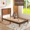 Giantex Wood Queen Platform Bed Frame with Headboard, Mid Century Bed Frame with Solid Wood Legs & Wooden Slat Support, No Box Spring Needed, Walnut Bed(Walnut)