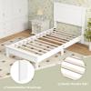 Giantex Wood Queen Platform Bed Frame with Headboard, Mid Century Bed Frame with Solid Wood Legs & Wooden Slat Support, No Box Spring Needed, Walnut Bed(White)