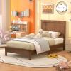 Giantex Wood Queen Platform Bed Frame with Headboard, Mid Century Bed Frame with Solid Wood Legs & Wooden Slat Support, No Box Spring Needed, Walnut Bed(Walnut)