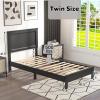 Giantex Wood Queen Platform Bed Frame with Headboard, Mid Century Bed Frame with Solid Wood Legs & Wooden Slat Support, No Box Spring Needed, Walnut Bed(Black)