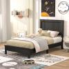 Giantex Wood Queen Platform Bed Frame with Headboard, Mid Century Bed Frame with Solid Wood Legs & Wooden Slat Support, No Box Spring Needed, Walnut Bed(Black)