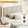 Giantex Wood Twin Bed with 2 Storage Drawers, Solid Wood Platform Bed with Upholstered Headboard, Wooden Slats Support, Twin Bed Frames for Kids Teens Adults, No Box Spring Needed, White & Beige