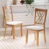 Giantex Wooden Dining Chairs Set of 2, Linen Fabric Upholstered Kitchen Chair w/Rubber Wood Frame, Wide Padded Seat, Curved Cross Back, Farmhouse Side Chairs for Living Room Restaurant, Dark Gray(Natural & Beige)