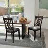 Giantex Wooden Dining Chairs Set of 2, Linen Fabric Upholstered Kitchen Chair w/Rubber Wood Frame, Wide Padded Seat, Curved Cross Back, Farmhouse Side Chairs for Living Room Restaurant, Dark Gray(Dark Gray)