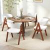 Giantex Wooden Dining Chairs Set of 2, Modern Sherpa Upholstered Kitchen Chair w/Armrests, Rubber Wood Legs, Padded Seat & Curved Open Back, Farmhouse Side Chairs for Home Living Room(White+walnut)