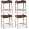Giantex 24″ Bar Stools Set of 4, Upholstered Counter Height Saddle Bar Stools with Footrest and Wood Legs, Farmhouse Button Tufted Backless Barstools for Kitchen Island, Dining Room, Cafe, Beige(Brown+beige)