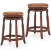 Giantex 24″ Swivel Bar Stools Set of 2, Farmhouse Counter Height Stools with Upholstered Seat & Rubber Wood Frame, Round Backless Kitchen Stools, Barstools for Kitchen Island/Breakfast Nook, Walnut(1)