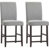 Giantex 24″ Upholstered Bar Stools Set of 2, Modern Linen Counter Height Bar Stools with Ergonomic Back, Rubber Wood Legs & Footrest, Armless Barstools for Kitchen Island Cafe Restaurant, Grey(Grey)