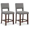 Giantex 24.5″ Counter Height Bar Stools Set of 2, Linen Barstools with Back, Rubber Wood Legs, Max Load 400 Lbs, Modern Upholstered Bar Dining Chairs for Kitchen Island Pub, Beige(Grey)