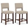 Giantex 24.5″ Counter Height Bar Stools Set of 2, Linen Barstools with Back, Rubber Wood Legs, Max Load 400 Lbs, Modern Upholstered Bar Dining Chairs for Kitchen Island Pub, Beige(Beige)