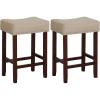 Giantex 25″ Counter Height Bar Stools Set of 2 – Backless Saddle Barstools with Nailhead Linen Foam Seat, Max Load 330 Lbs Wood Bar Stools with Foot Rest for Kitchen Island, Khaki(Khaki)
