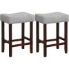 Giantex 25″ Counter Height Bar Stools Set of 2 – Backless Saddle Barstools with Nailhead Linen Foam Seat, Max Load 330 Lbs Wood Bar Stools with Foot Rest for Kitchen Island, Khaki(Grey)
