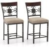 Giantex 25″ Counter Height Bar Stools Set of 2, Vintage Upholstered Barstools w/Back, Rust-Proof Metal Frame, Padded Seat, Anti-Slip Foot Pads, Max Load 350 Lbs, Bar Dining Chairs for Kitchen Island
