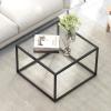 Giantex 27.5″ Square Coffee Table – Tempered Glass Center Table w/Metal Frame, Modern Accent Table for Small Space, Living Room, Home, Office, Easy Assembly (1-Tier, Gray)(Transparent)