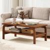 Giantex 2-Tier Coffee Table with Storage, 47” Mid Century Rectangle Accent Table with Open Shelf, Large Tabletop & Curved Legs, Rustic Style Wood Cocktail, Center Table for Living Room, Natural(Walnut)
