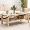 Giantex 2-Tier Coffee Table with Storage, 47” Mid Century Rectangle Accent Table with Open Shelf, Large Tabletop & Curved Legs, Rustic Style Wood Cocktail, Center Table for Living Room, Natural(Natural)