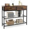 Giantex 2-Tier Console Table with Drawers, Wood Entryway Table with 2 Drawers & Open Storage Shelf for Living Room Entryway, Easy Assembly Rectangular Accent Table (Natural)(Brown)