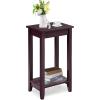 Giantex 2-Tier End Table Tall Nightstand, Simple Design Sofa Bedside Table with Versatile Shelf and Wooden Legs for Small Spaces, Living Room, Study, Bedroom, Narrow Telephone Table, White(Espresso)