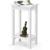 Giantex 2-Tier End Table Tall Nightstand, Simple Design Sofa Bedside Table with Versatile Shelf and Wooden Legs for Small Spaces, Living Room, Study, Bedroom, Narrow Telephone Table, White(White)