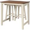Giantex 3 Piece Pub Dining Set, Counter Height Pub Table with 2 Saddle Bar Stools, Tavern Collection Table Set for Living Room, Kitchen, Small Space (Brown & Milky White)