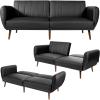 Giantex 3 Seat Sofa Bed, Convertible Futon Sofa, High-Density Sponge, Adjustable Backrest, Rubber Wood Legs, Foldable Couch Sleeper with Armrest for Living Room Bedroom Lounge Office (Black)(Black)