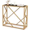 Giantex 31.5″ Gold Entryway Console Table – Narrow Sofa Side Table w/Metal Frame & Tempered Glass Top, Modern Foyer Table w/Foot Pads, Home Long Display Table for Living Room, Hallway, Entry Table