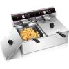 Giantex 3400W Commercial Deep Fryer Dual Tank, 12.8QT Stainless Steel Electric Deep Fryer with 2 Baskets, Lids and Temperature Control for French Fries Turkey Chicken Restaurant Home Kitchen(23.5″Lengthx17″Wx11.5″H)