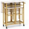 Giantex 3-Piece Foldable Dining Table Set, Extendable Dining Table & 2 Stools Set w/ 6-Bottle Wine Rack, Shelves & Side Pushing Handle, Space-Saving Dining Room Kitchen Table Set for Small Space