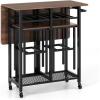 Giantex 3-Piece Foldable Dining Table Set, Extendable Dining Table & 2 Stools Set w/ 6-Bottle Wine Rack, Shelves & Side Pushing Handle, Space-Saving Kitchen Table Set for Small Space, Dining Room
