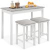 Giantex 3-Pieces Dining Table Set for 2, Counter Height Table with 2 Bar Stools, Wood Legs, Dinette Set for Small Space, Breakfast Nook, Kitchen, Dinner (White/Grey)(White/Grey)