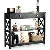 Giantex 3-Tier Console Table with Drawers, Narrow Entryway Table w/Storage Shelves, X-Design Sofa Side Tables for Hallway, Modern Entry Tables for Foyer Living Room Bedroom (Black)(Black)