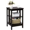 Giantex 3-Tier Nightstand, Modern Side Table with Storage Shelves and Reinforced Bars, Versatile Bedside Tables, Wooden End Table Night Stand for Bedroom, Living Room, Easy Assembly, Black(Espresso)